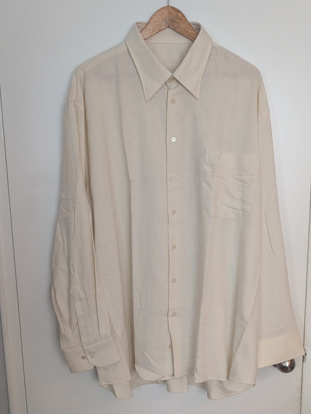 Men's Cream Long-Sleeve Dress Shirt XXL Linen
